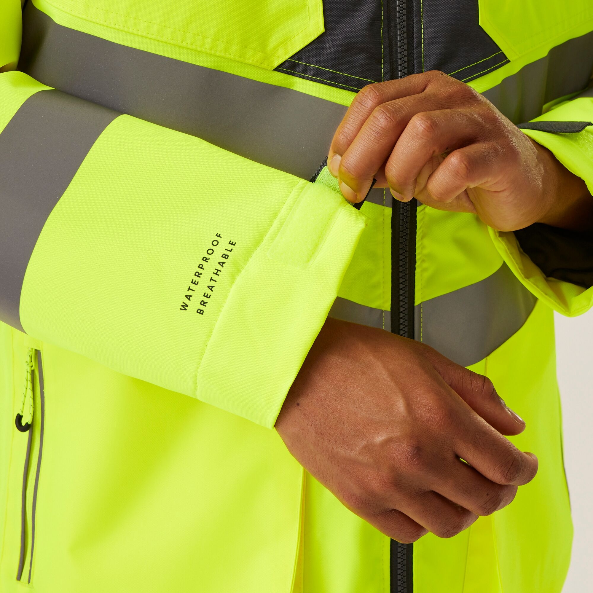 Men's Hi-Vis Waterproof Reflective Hooded Jacket | Yellow Grey