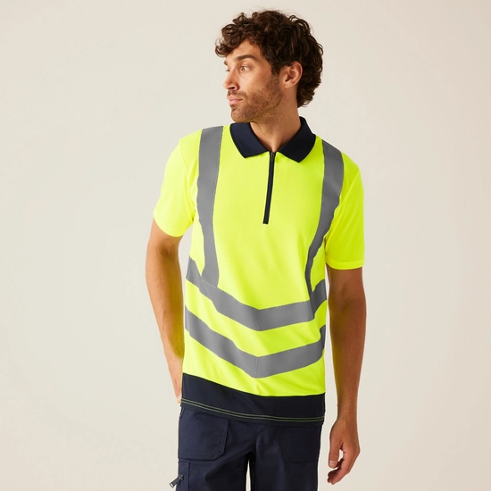 Men's Hi Vis Pro Reflective Polo Work Shirt | Yellow Navy