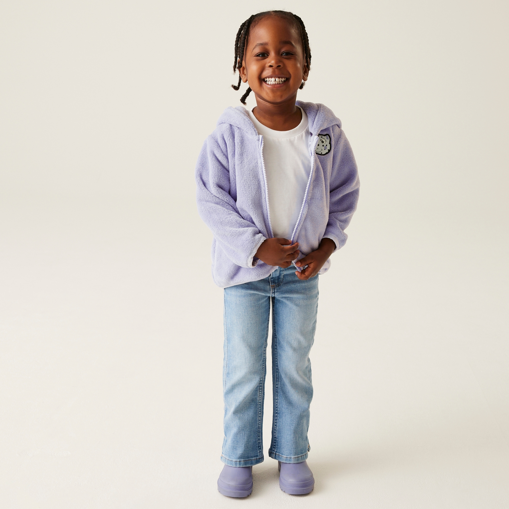 Kids' Animal Full Zip Fleece | Shyla The Leopard Lilac Frost