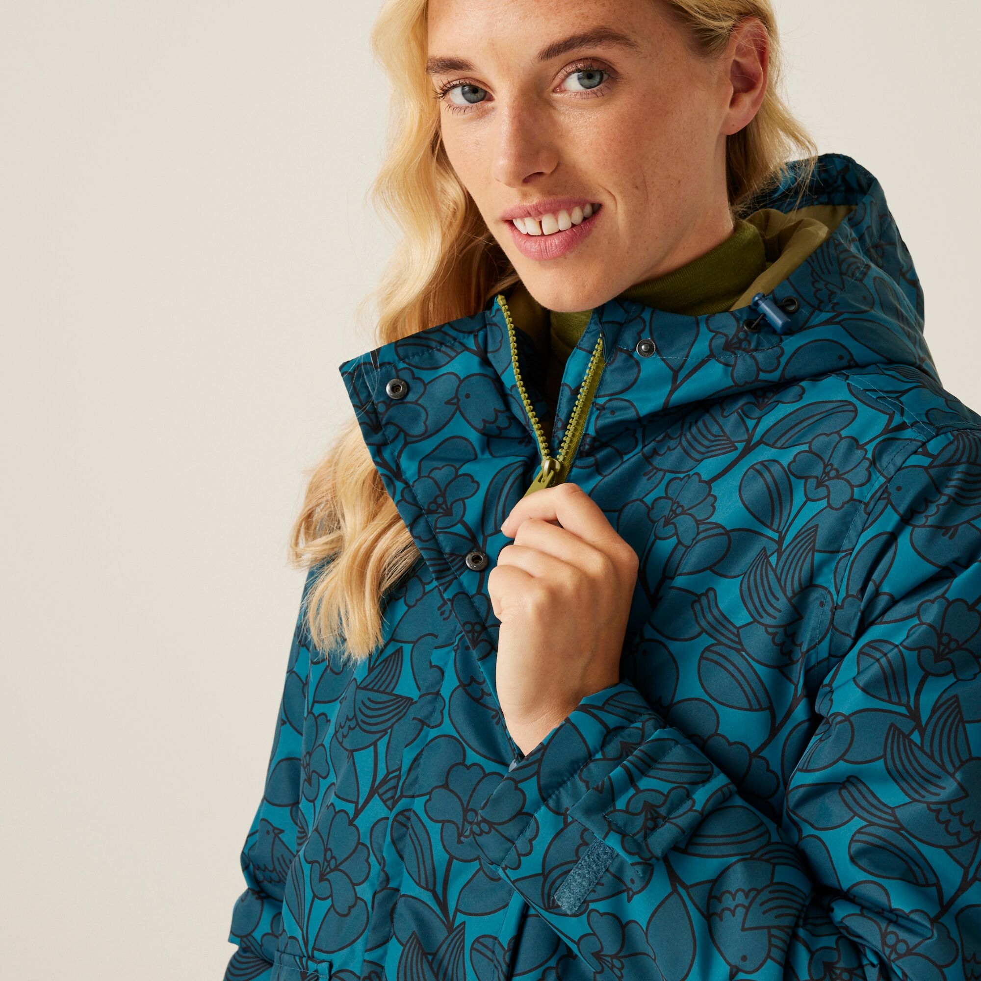 Orla Kiely Mid Length Waterproof Jacket | Birdy Blue