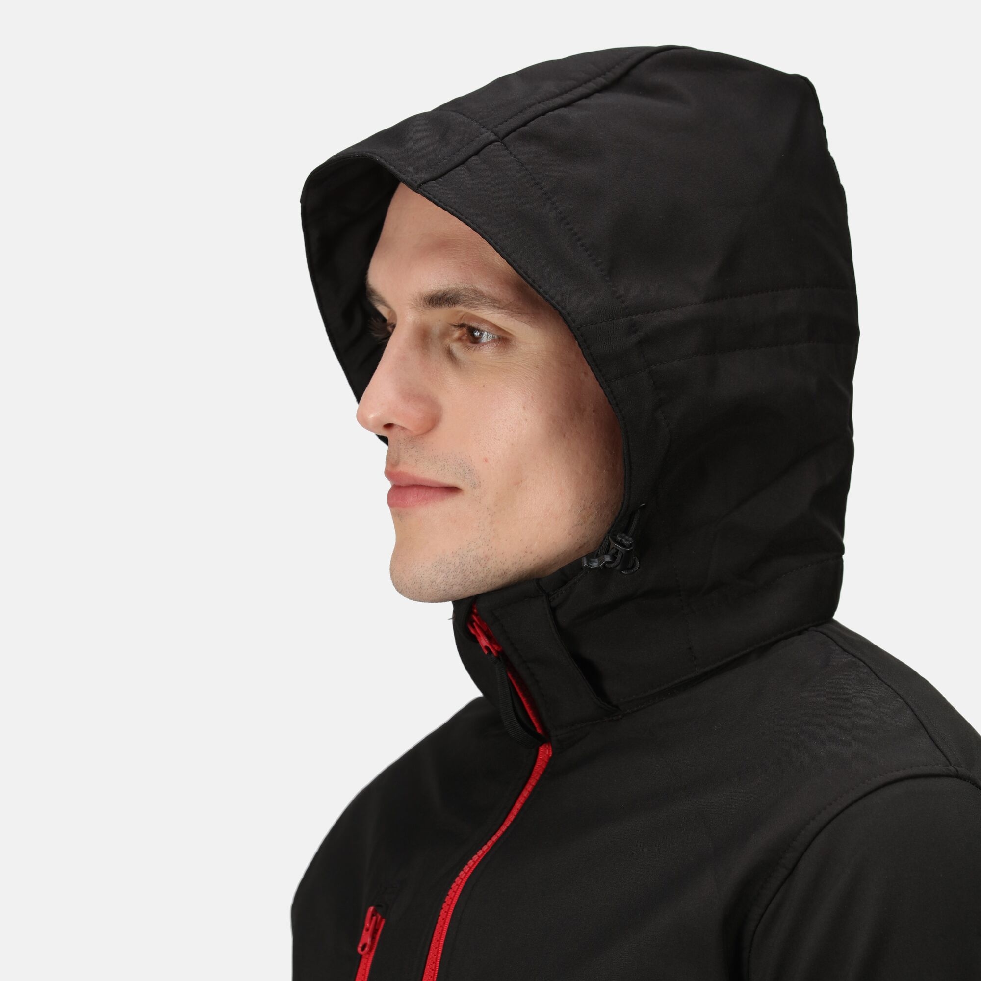 Men's Venturer 3 Layer Printable Hooded Softshell Jacket | Black Classic Red