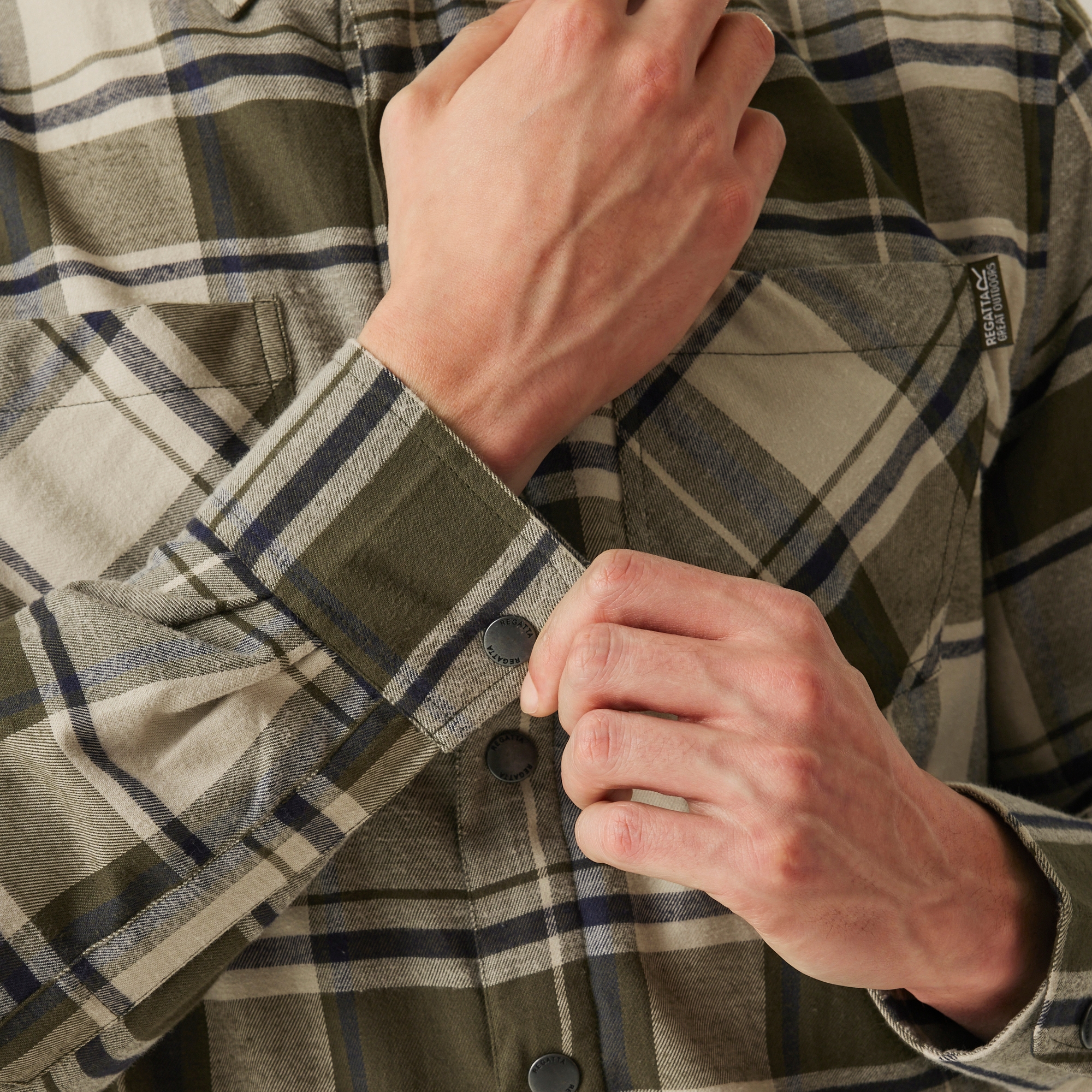 Men's Thamos Long Sleeved Checked Shirt | Dark Khaki Moonstruck