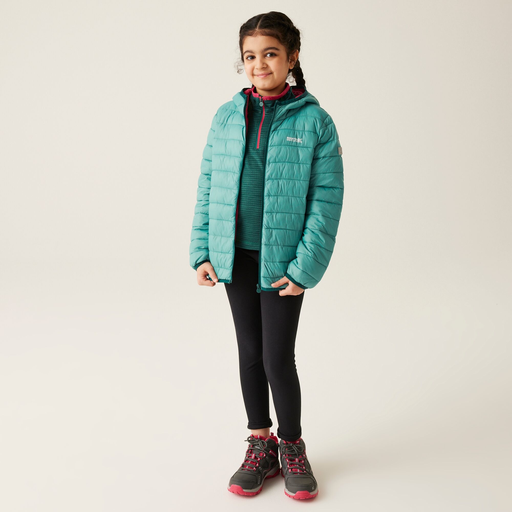 Kids' Hooded Marizion Padded Jacket | Dusty Green Deep Pink