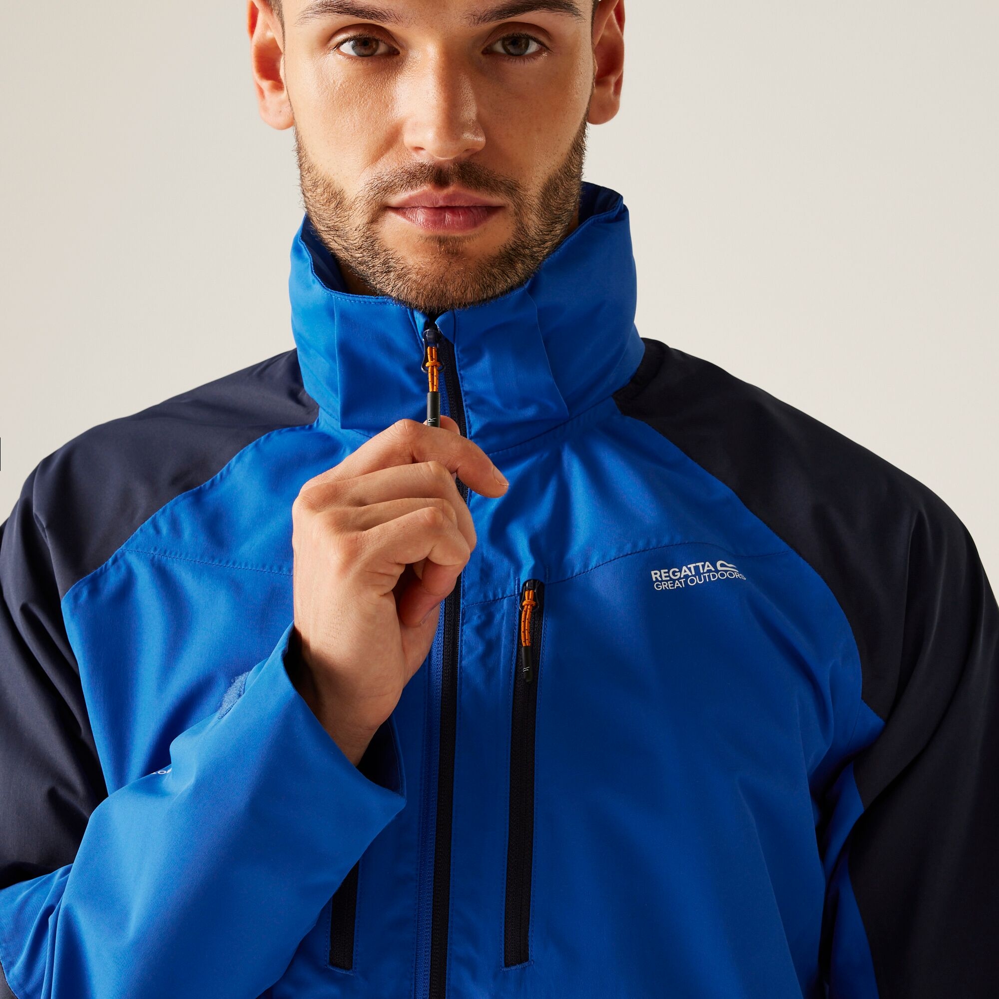 Men's Calderdale VI Waterproof Jacket | Olympian Blue Navy Tangerine Tango