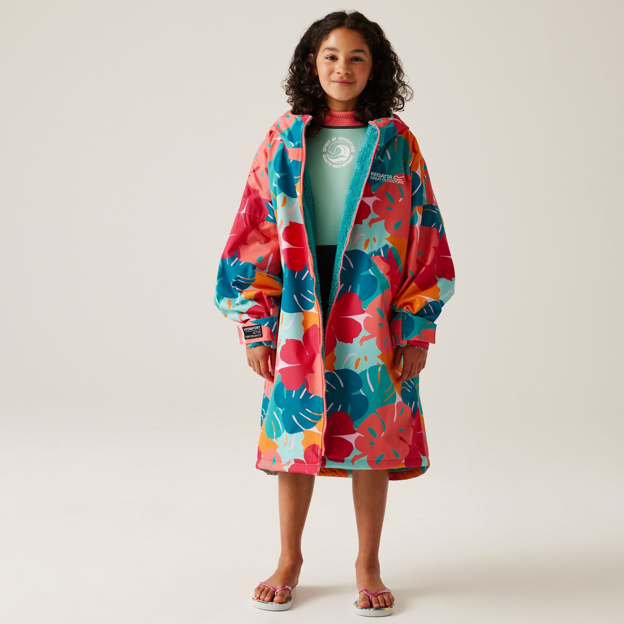Junior Waterproof Changing Robe | Tropical Leaf Print Turquoise