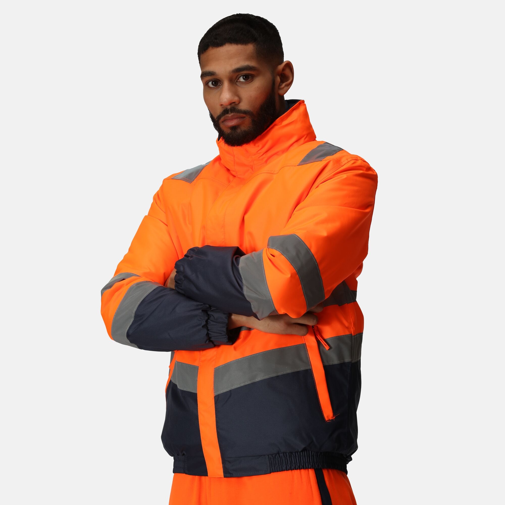 Men's Waterproof Hi-Vis Bomber Jacket | Orange Navy