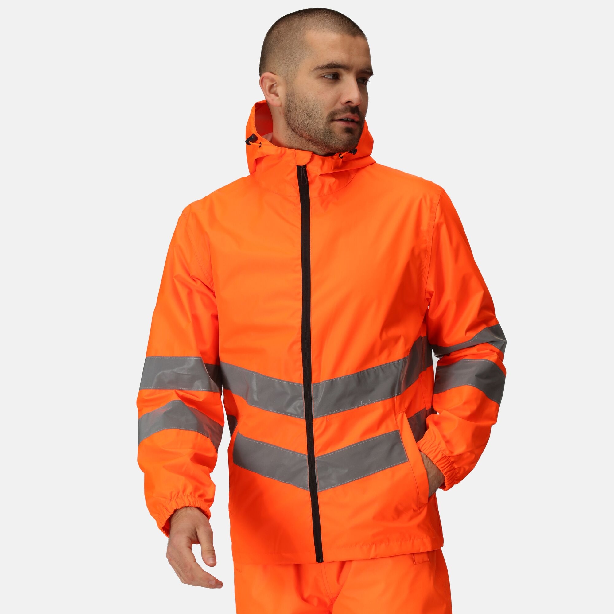 Men's Hi-Vis Pro Waterproof Reflective Packaway Work Jacket | Orange