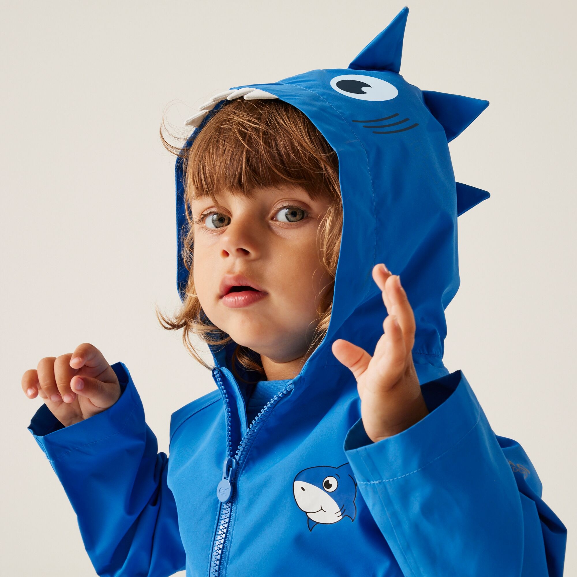 Kids' Animal Waterproof Jacket | Bubbles The Shark Hawaiian Blue