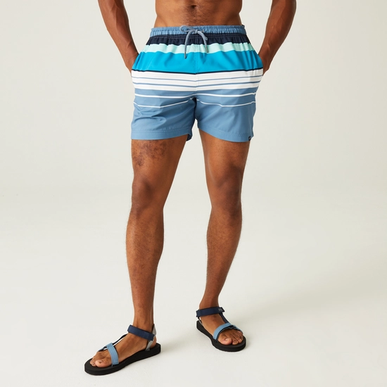 Men's Loras Swim Shorts | Navy Seersucker Stripe