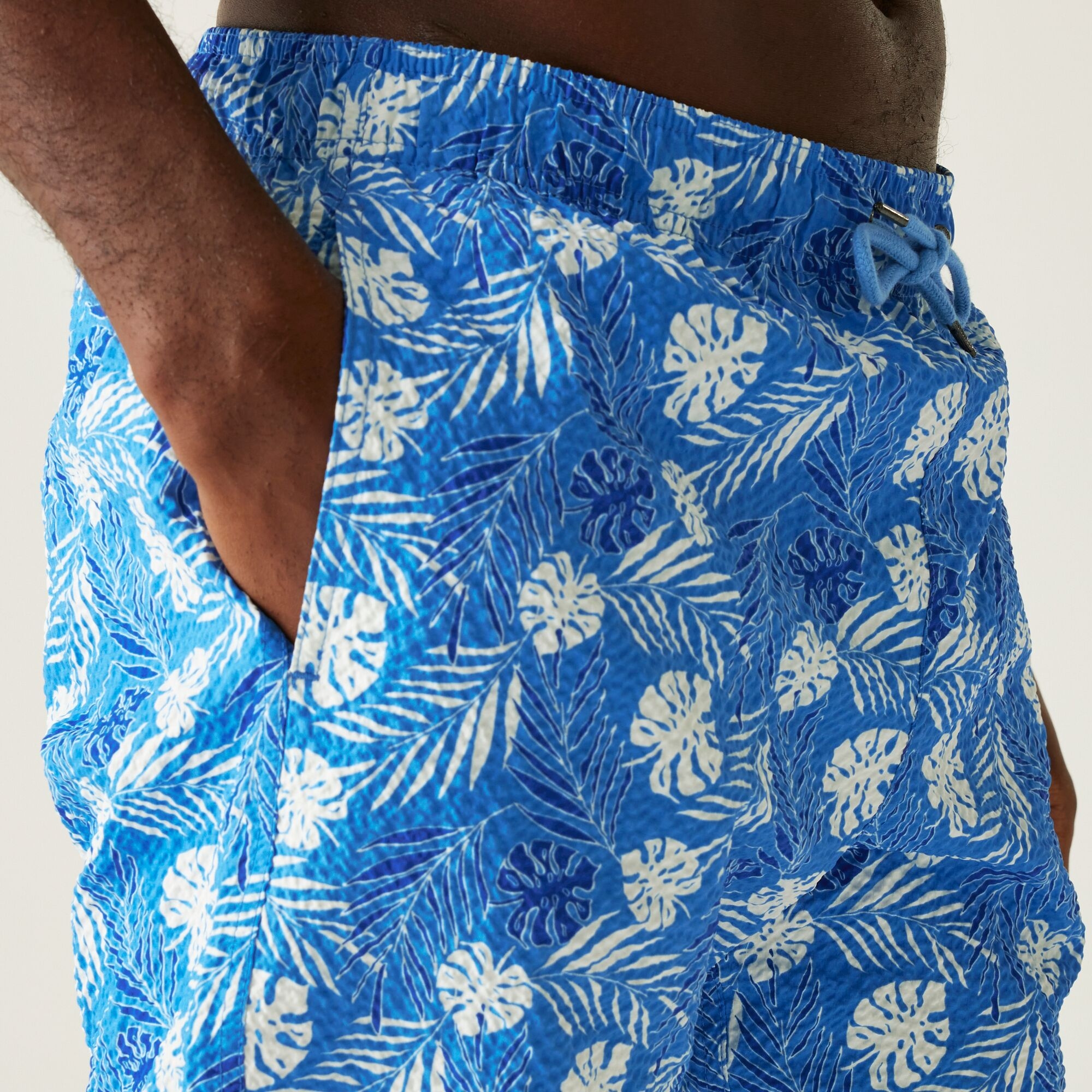Men's Loras Swim Shorts | Elysium Blue Leaf Seersucker Co-Ord