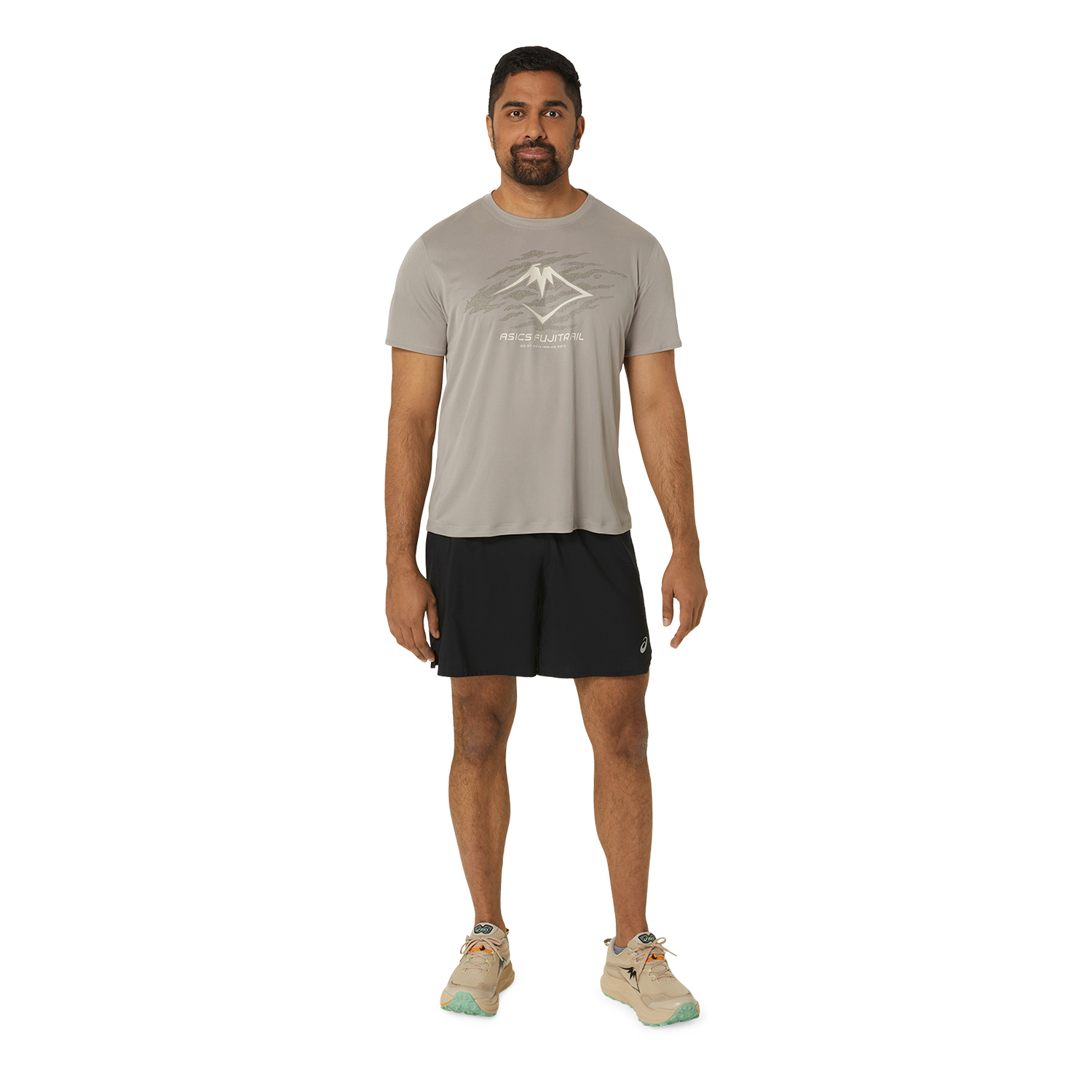 Asics Fujitrail Logo Maglietta Moonrock/Mantle Green/Oatmeal