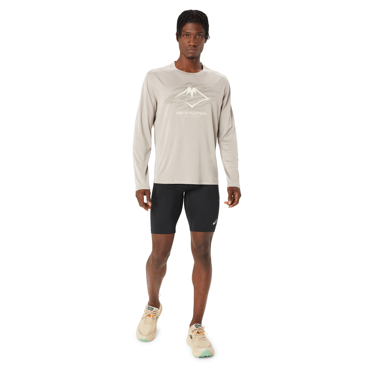 Asics Fujitrail Logo Maglia Moonrock/Mantle Green/Oatmeal