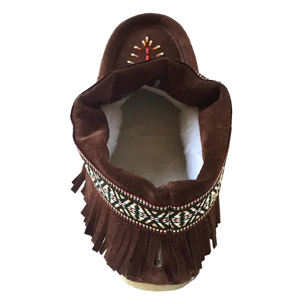 Women's Fringed Beaded Crepe Sole Suede Moccasins