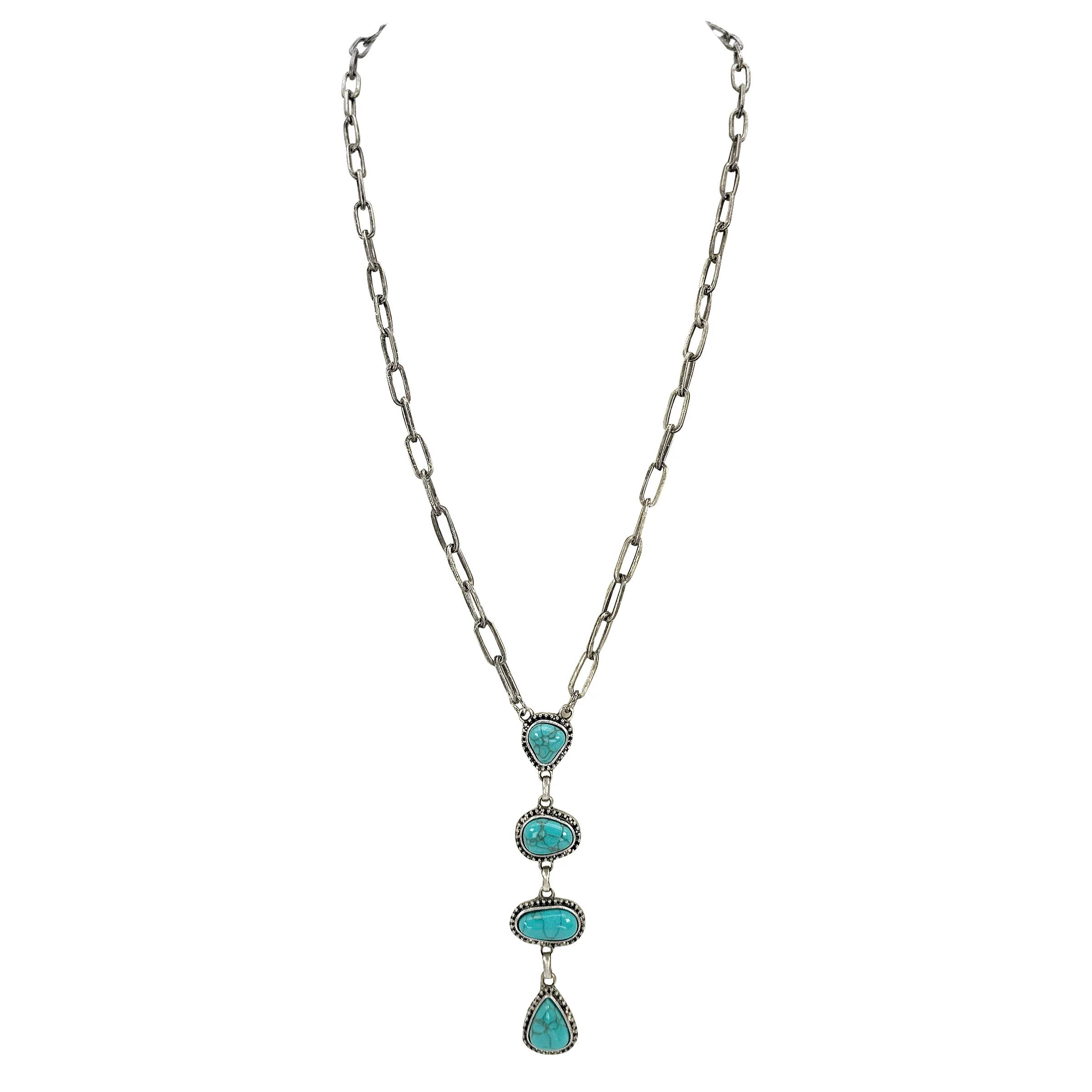 Metal Chain Turquoise Teardrop Necklace