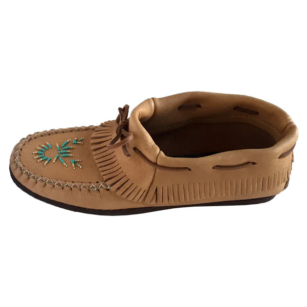Women's Maple Moose Hide Beaded & Fringed Moccasin Shoes
