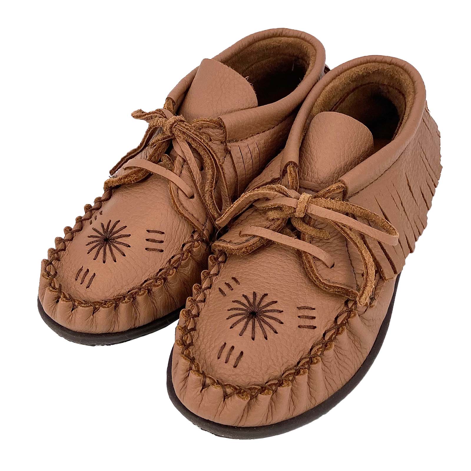Women's Earthing Moose Hide Embroidered & Fringed Moccasin Shoes