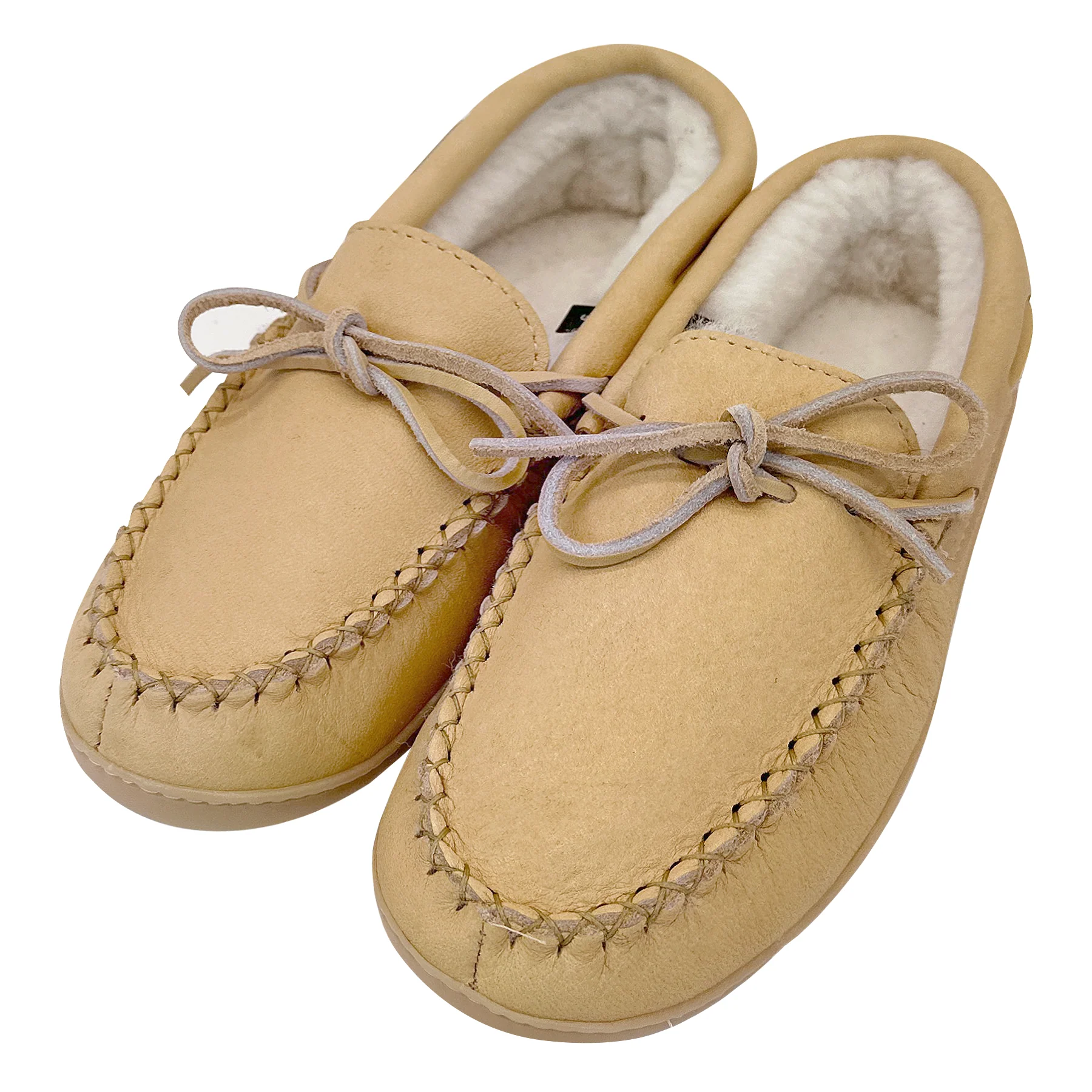 Women's Sheepskin Lined Leather Rubber Sole Moccasins