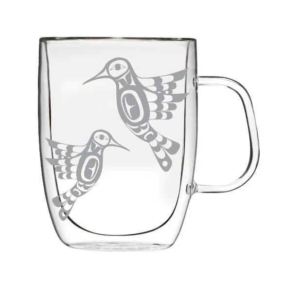 Native Canadian Art Double Wall Glass Mug