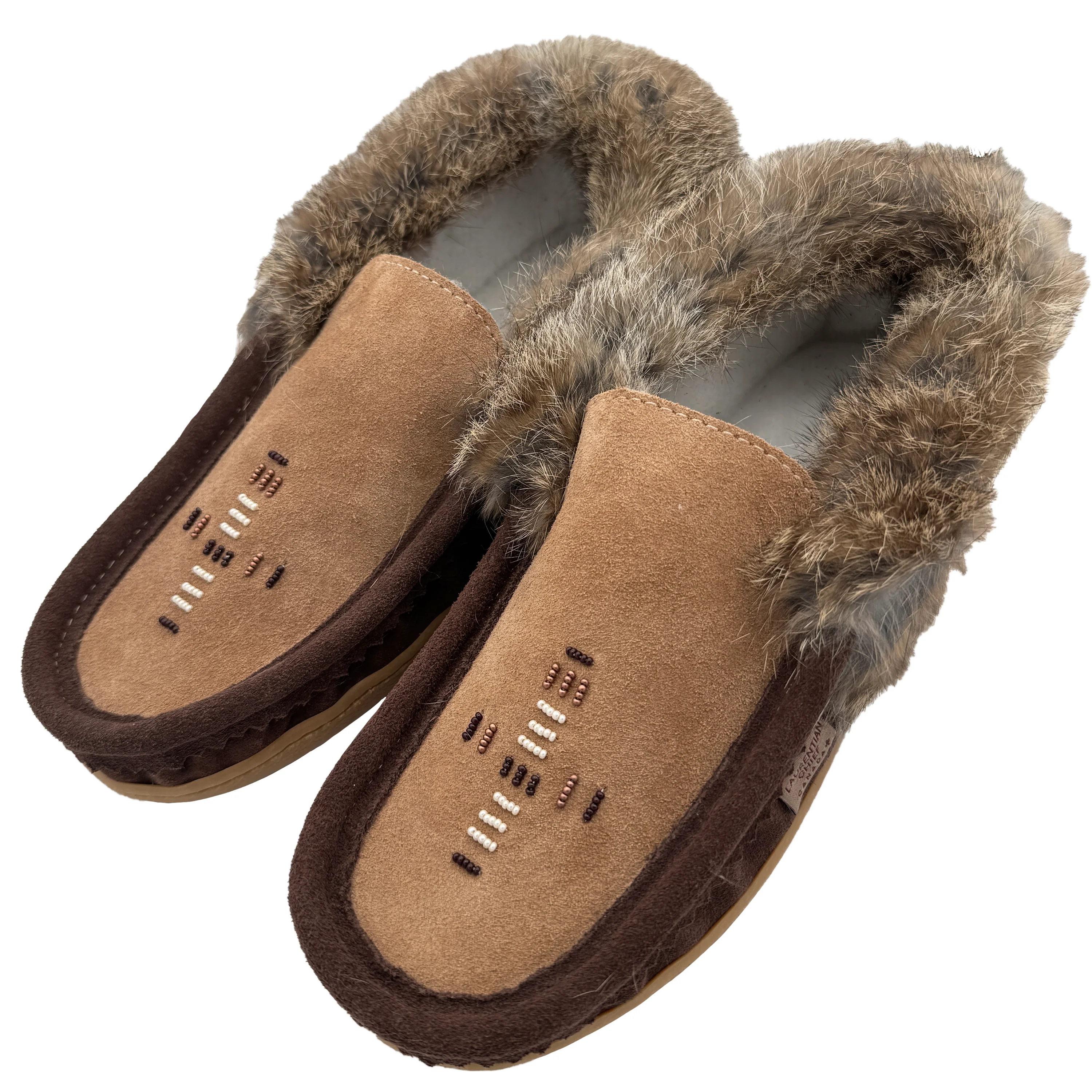 Men's Rabbit Fur Beaded Rubber Sole Moccasins