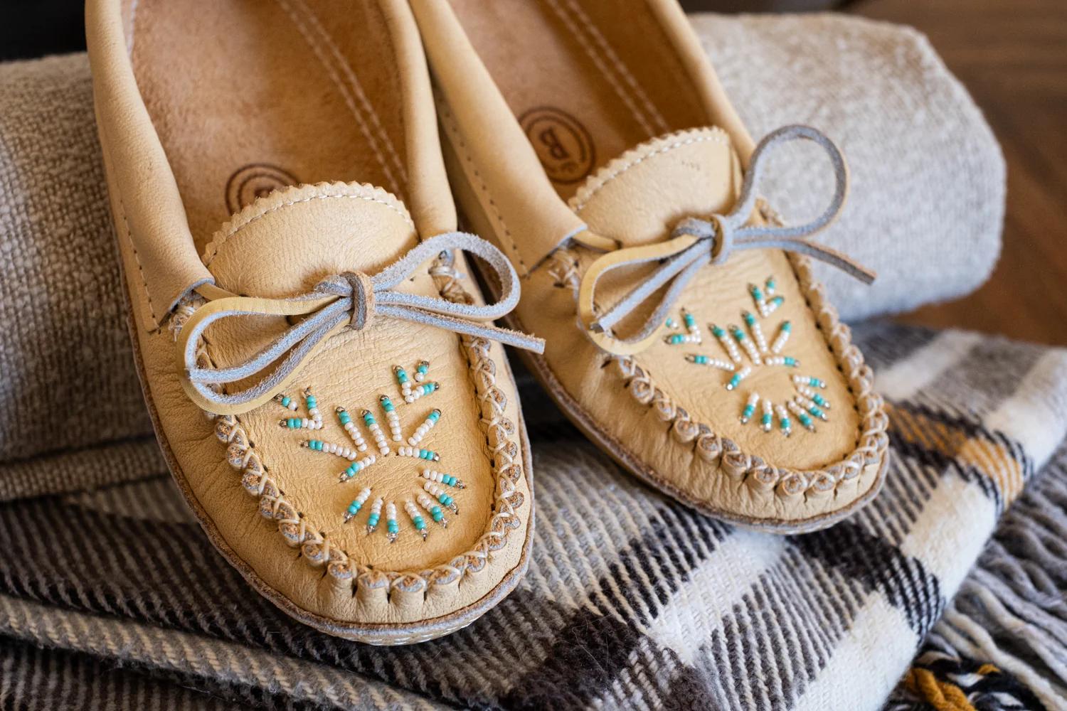 Women's Moose Hide Leather Beaded Moccasins
