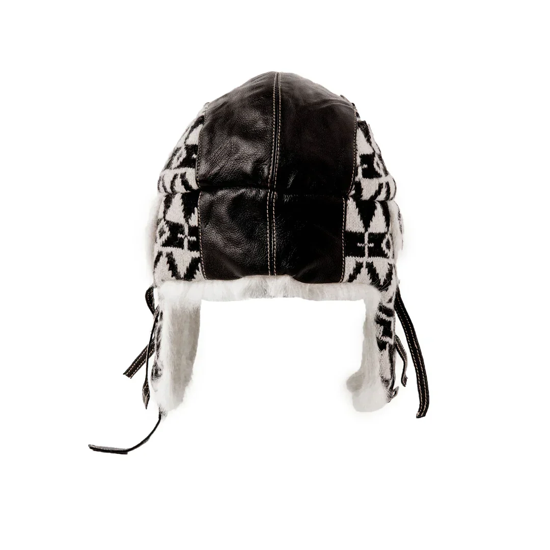 Navajo Wool Aviator Hat with Rabbit Trim