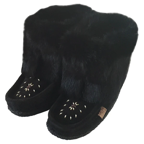 Women's Black 8 Tsar Rabbit Fur Mukluks