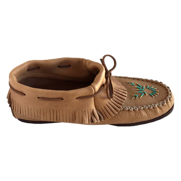 Women's Maple Moose Hide Beaded & Fringed Moccasin Shoes