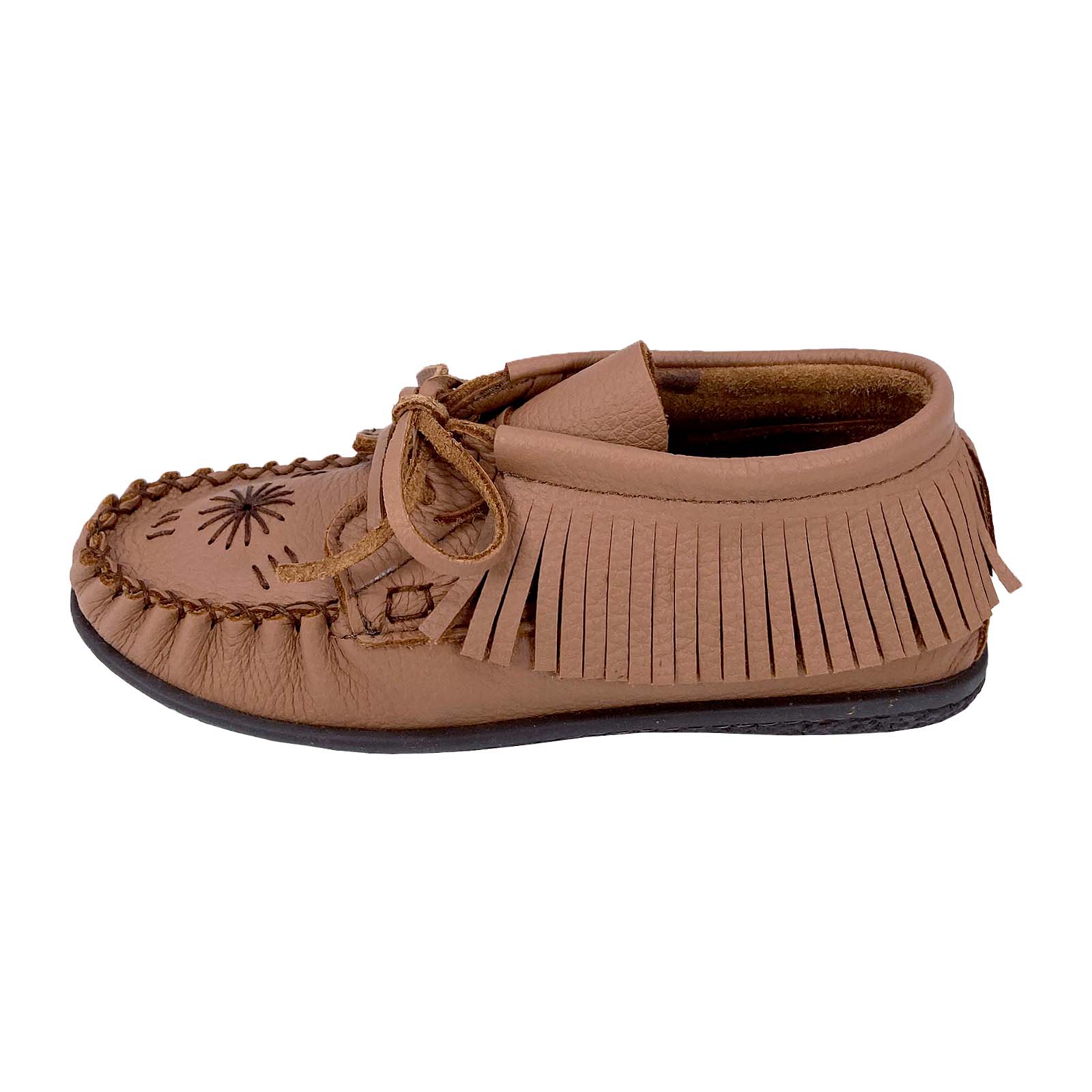 Women's Earthing Moose Hide Embroidered & Fringed Moccasin Shoes
