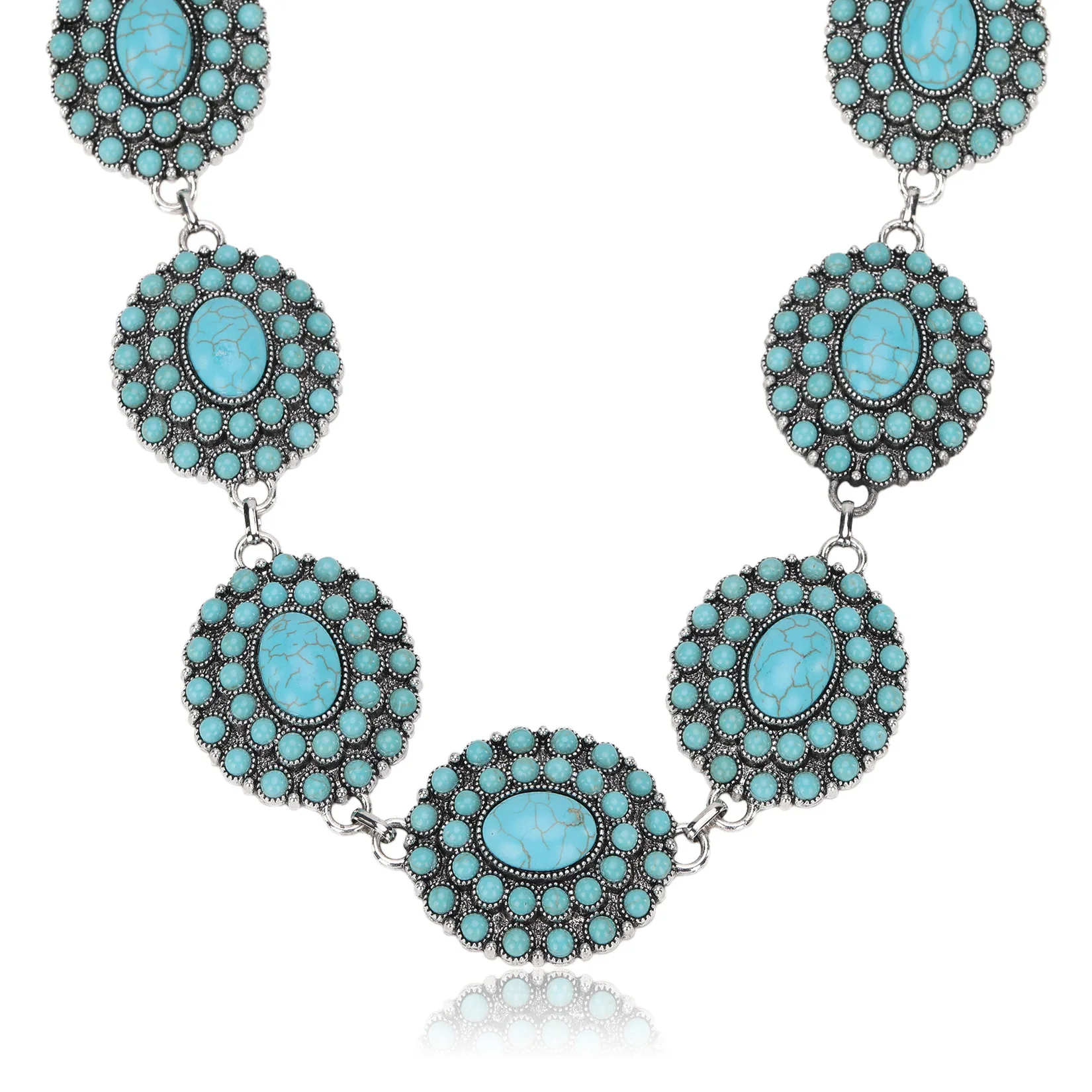 Bohemian Turquoise Stone Concho Necklace