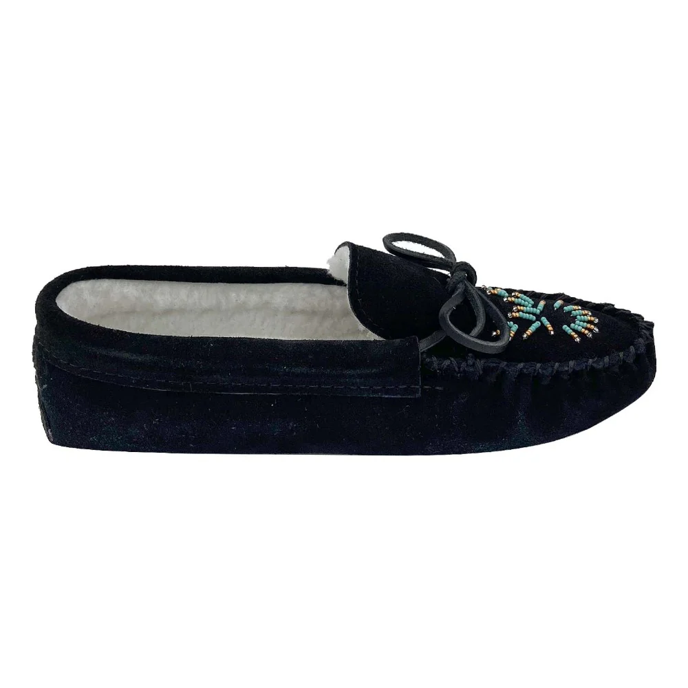 Women's Fleece Lined Beaded Suede Moccasins