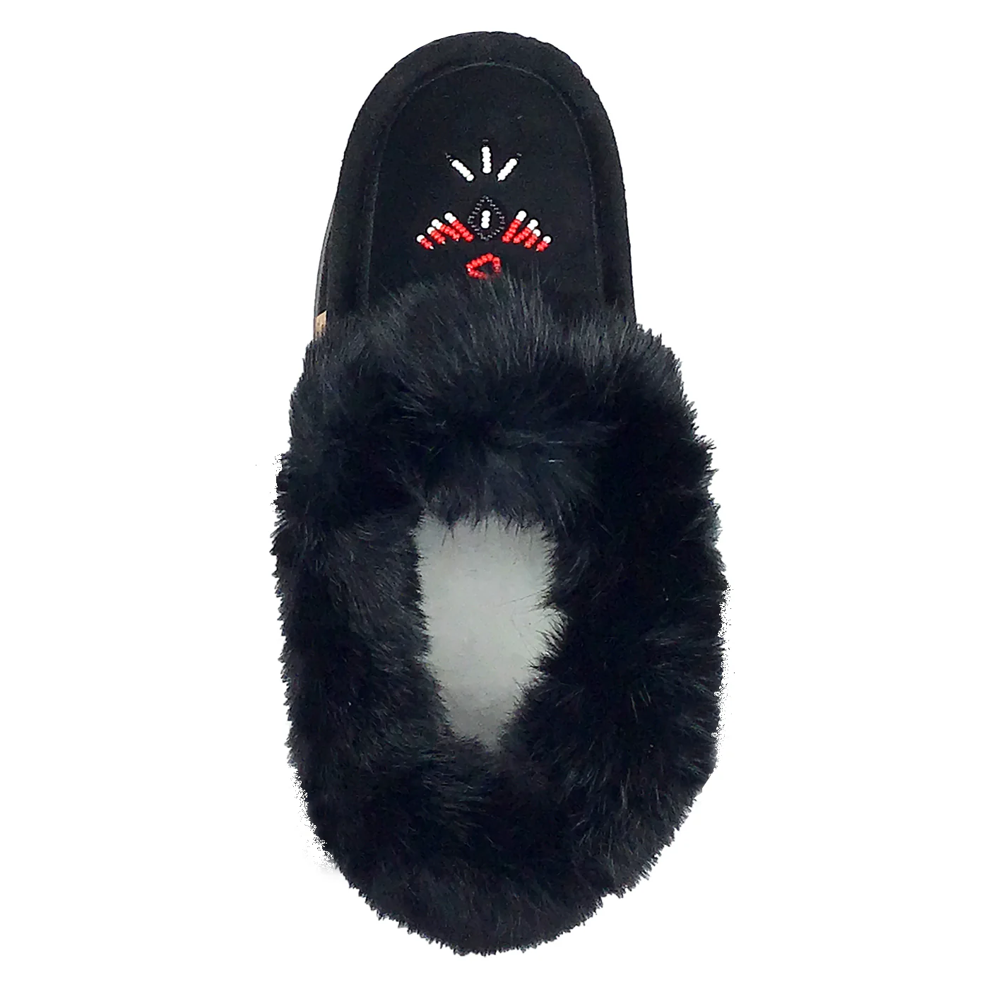 Men's Rabbit Fur Thunderbird Beaded Crepe Sole Moccasins