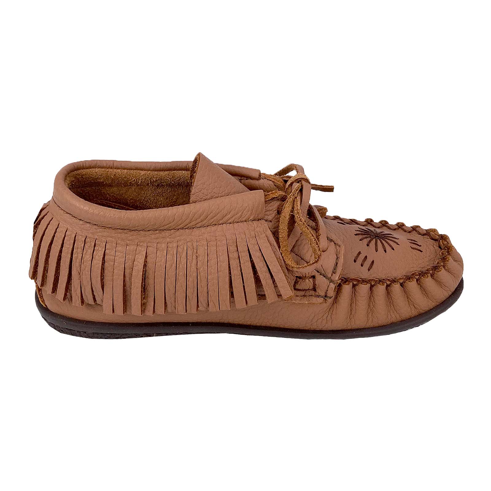 Women's Earthing Moose Hide Embroidered & Fringed Moccasin Shoes