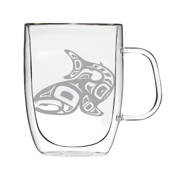 Native Canadian Art Double Wall Glass Mug