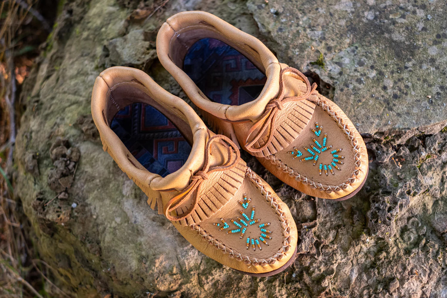 Women's Maple Moose Hide Beaded & Fringed Moccasin Shoes