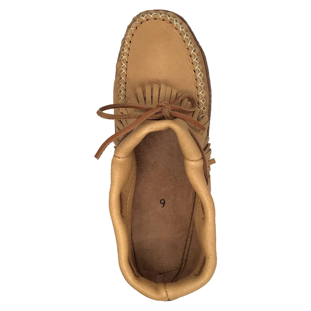 Men's Earthing Moccasins Moose Hide Fringed with Heavy Oil Tan Soles