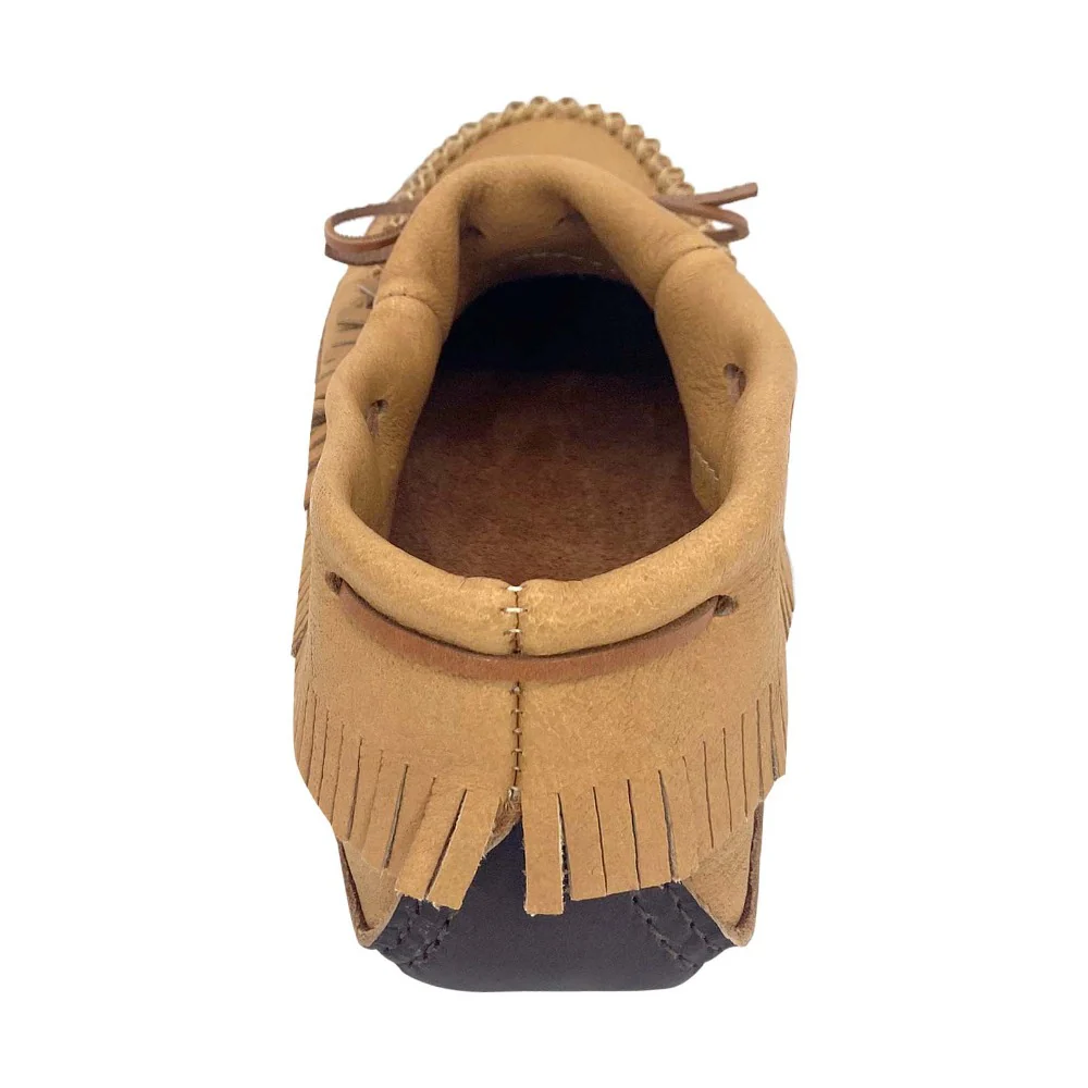 Men's Earthing Moccasins Moose Hide Fringed with Heavy Oil Tan Soles