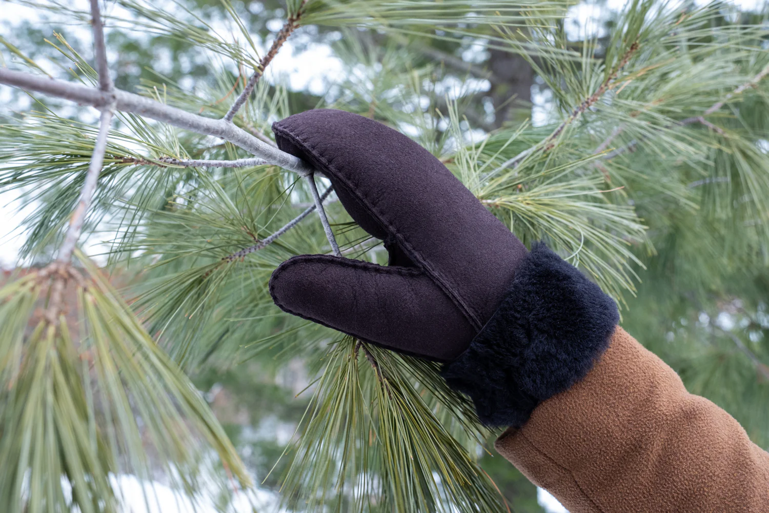 Brown Sheepskin Mittens for Men & Women