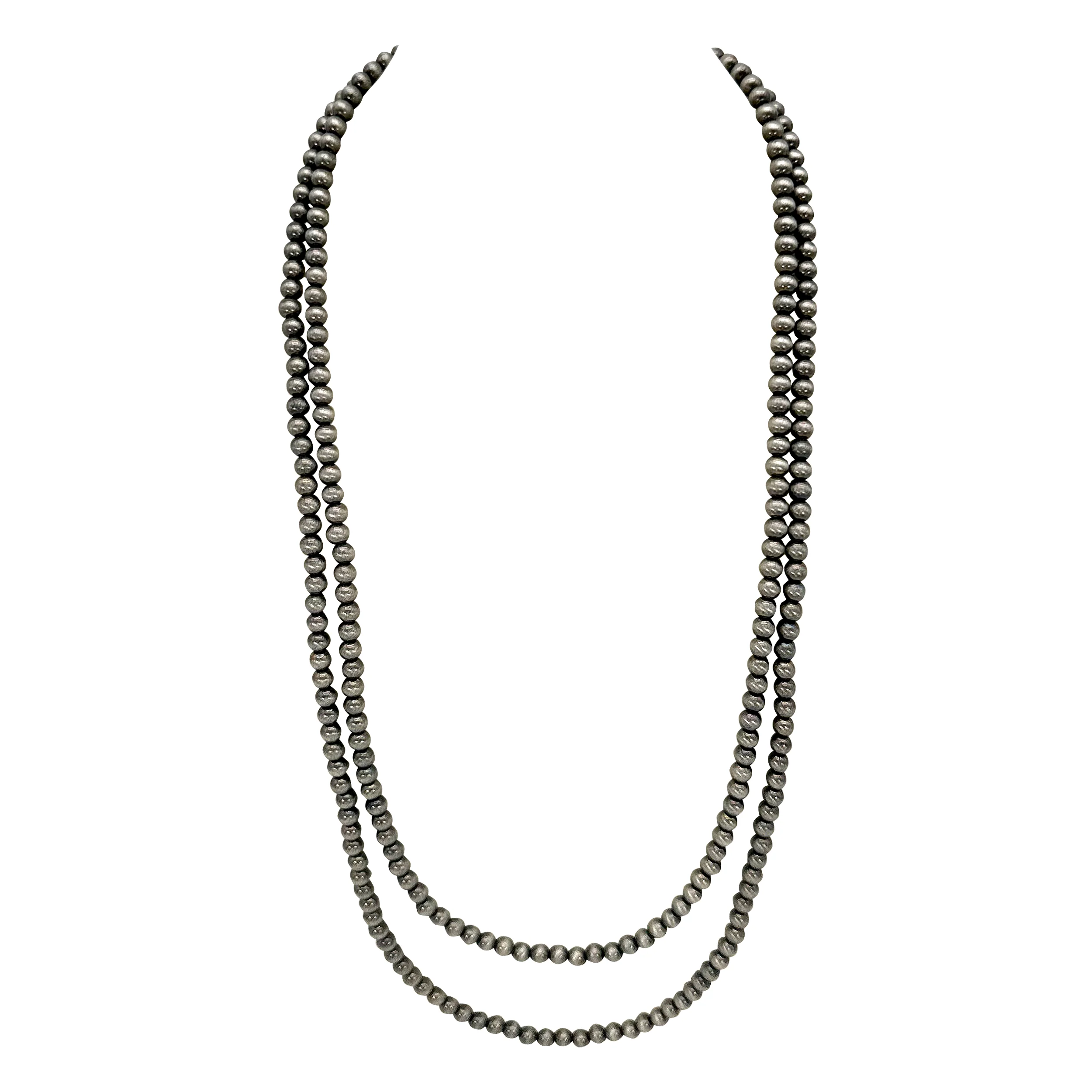 Navajo Pearl Long Silver-Tone Bead Necklace