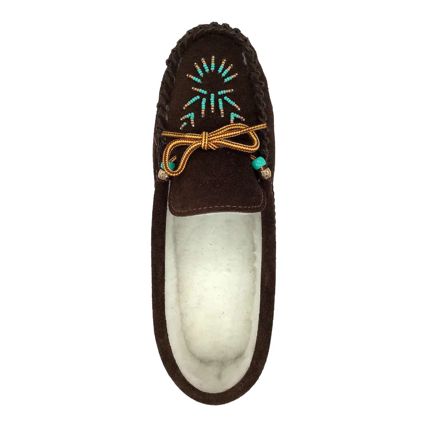 Women's Fleece Lined Beaded Brown Suede Moccasins