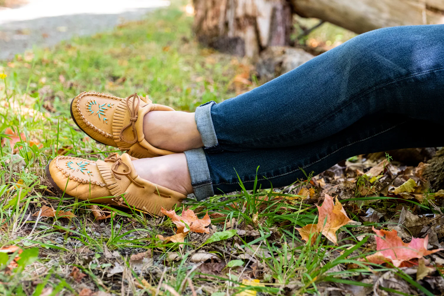 Women's Maple Moose Hide Beaded & Fringed Moccasin Shoes