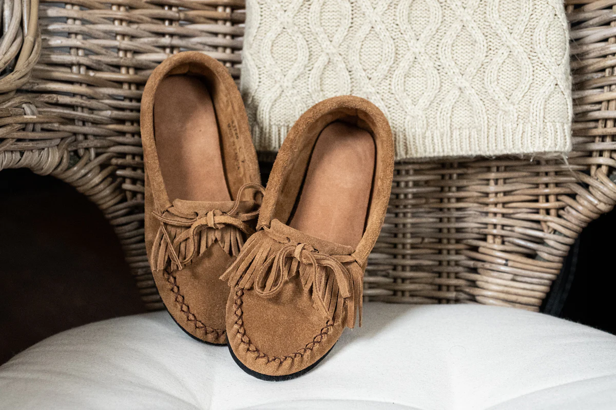 Women's Fringed Suede Moccasin Shoes for Earthing