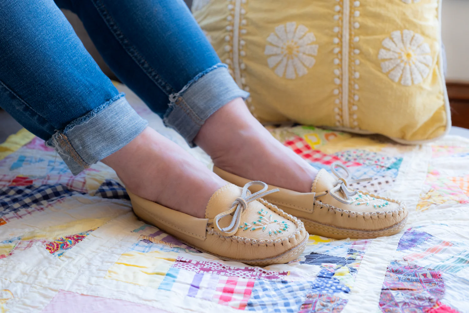 Women's Moose Hide Leather Beaded Moccasins