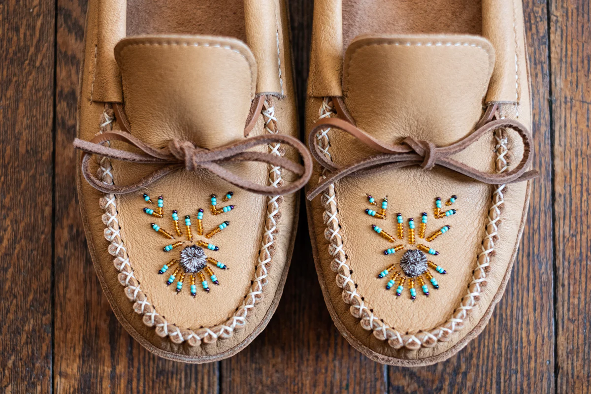 Men's Moose Hide Leather Beaded Moccasins