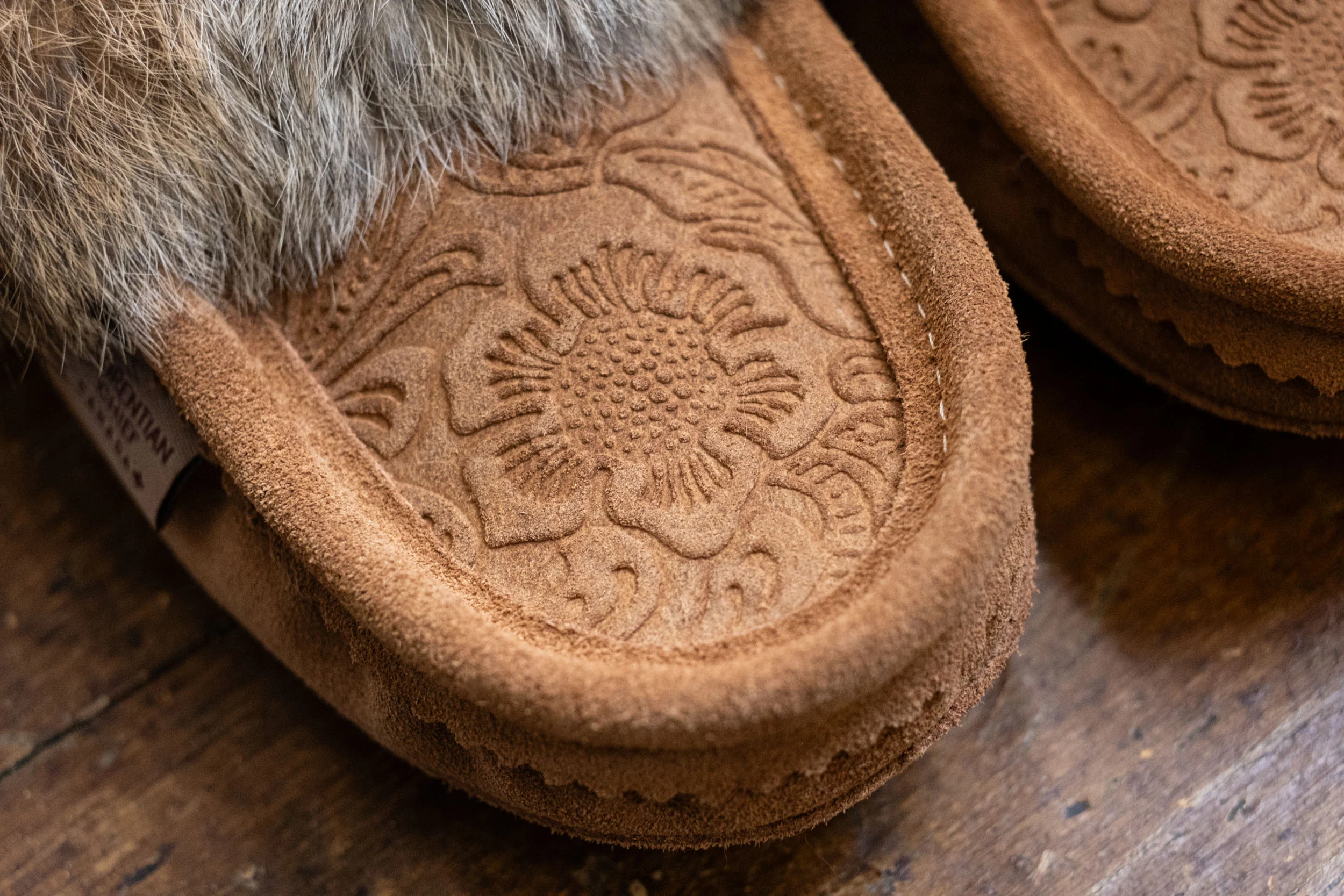 Women's Rabbit Fur Floral Embossed Moccasins
