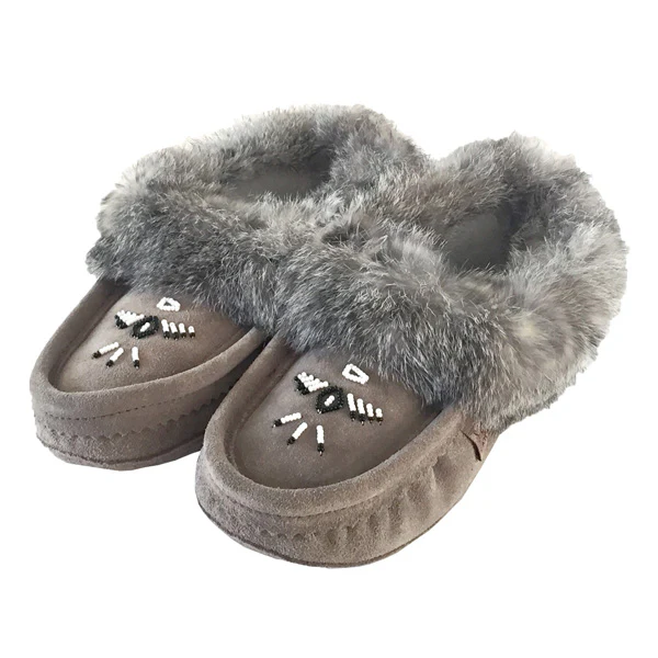 Women's Rabbit Fur Thunderbird Beaded Moccasins
