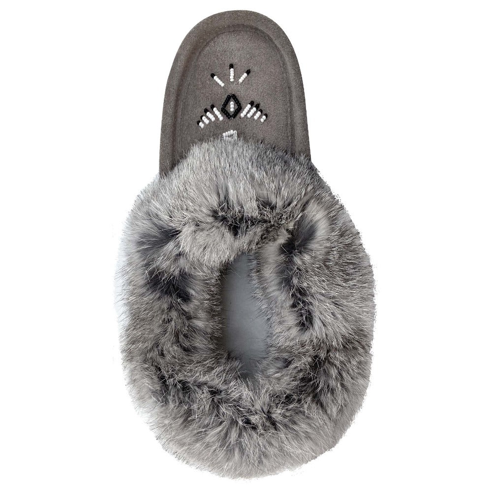 Women's Rabbit Fur Thunderbird Beaded Crepe Sole Moccasins