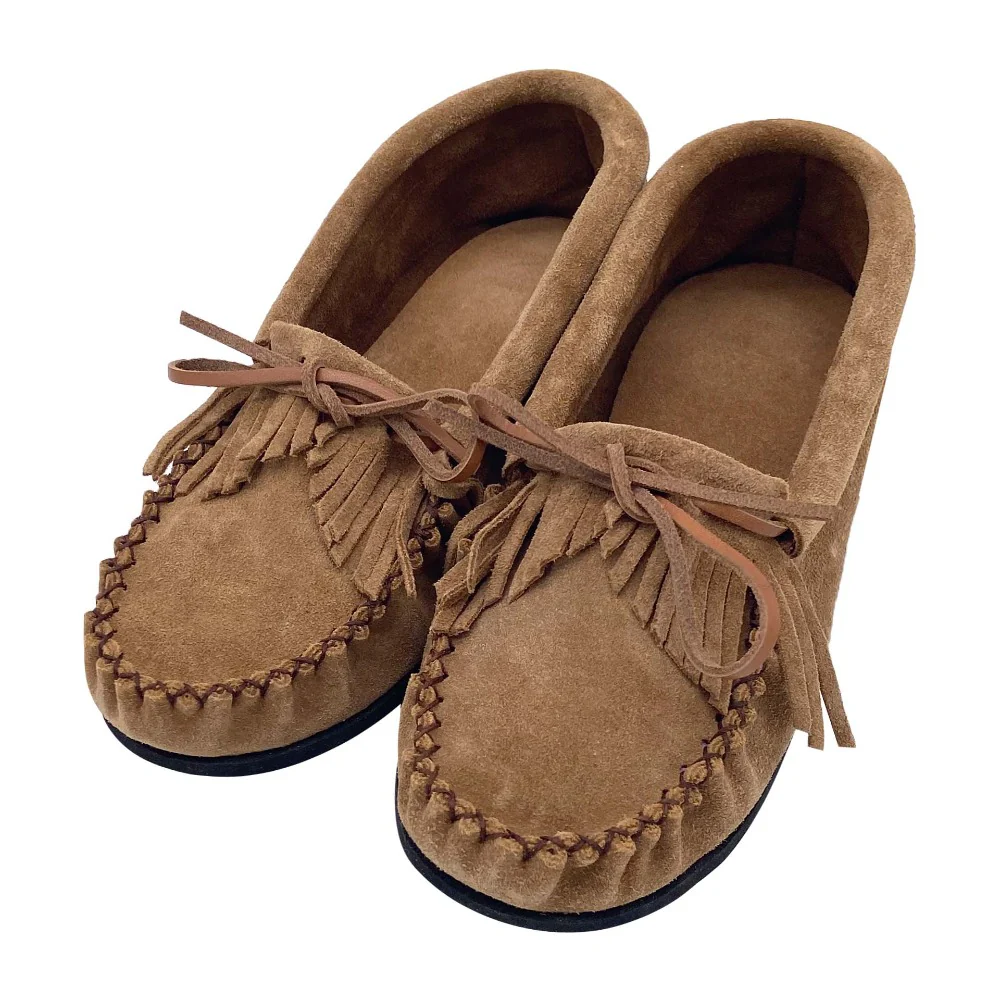 Women's Fringed Suede Moccasin Shoes for Earthing