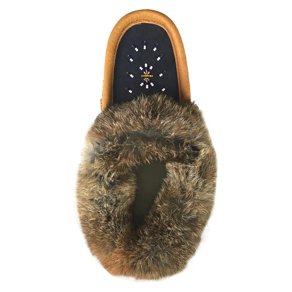 Women's Rabbit Fur Suede Beaded Moccasins