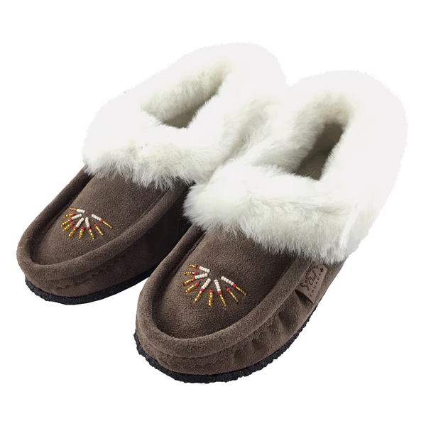 Women's Sheepskin Lined Beaded Crepe Sole Moccasins