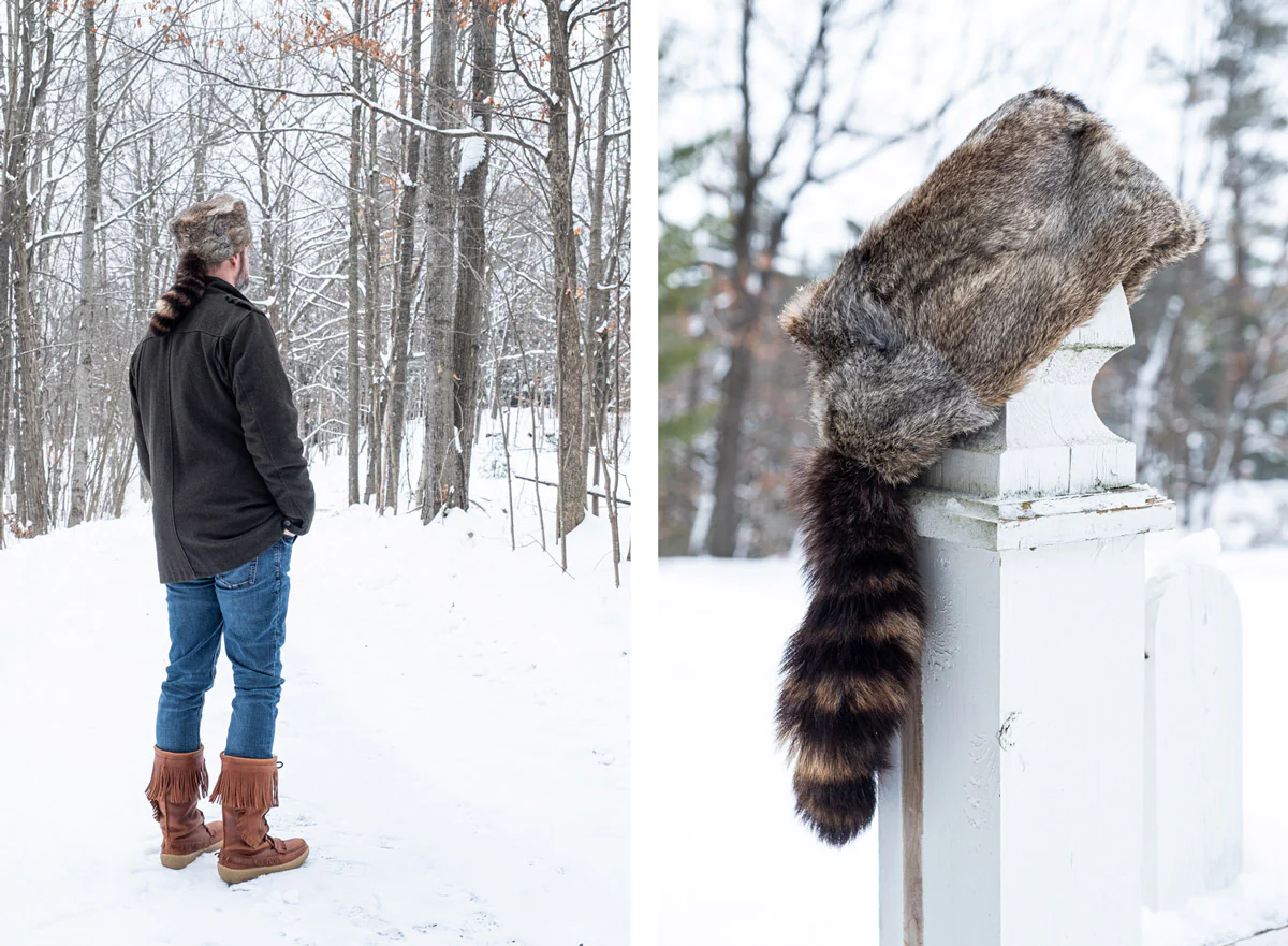 Rabbit Fur Hat with Raccoon Tail for Youth & Adults